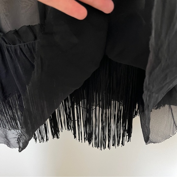 Dolce & Gabbana Vintage Babydoll Chiffon Blouse Black & Tan with Fringe Small - Picture 5 of 9